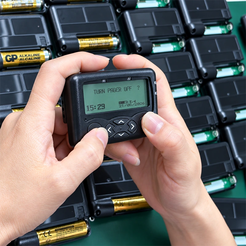 W2008 pager undergoing functional inspection during production